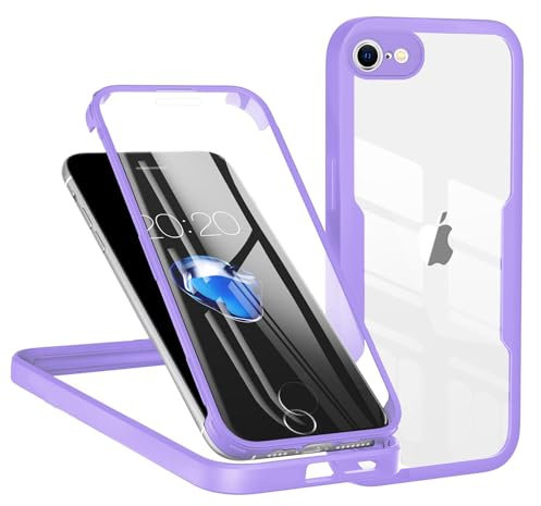 TVVTPU Kompatibel mit iPhone 7/8 / SE 2020 / SE 2022 Hülle, 360 Grad Stoßfest Handyhülle mit Eingebaute Displayschutzfolie Ganzkörper Schutz Silikon Bumper Outdoor Schutzhülle Case, Violett