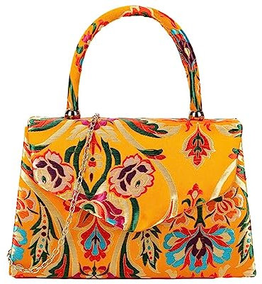 Purple Possum® - Pochette da donna con manico superiore, motivo floreale ricamato, colore: blu, rosso, verde senape, giallo, senape, giallo senape, multicolore, medium