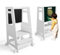 Aomdom Tour d'apprentissage Montessori 3-en-1 avec Tableau Noir - Tour d'aide-Cuisine Ajustable avec Barre de sécurité, escabeau Blanc pour Enfants de 18+ Mois (capacité de 80kg)