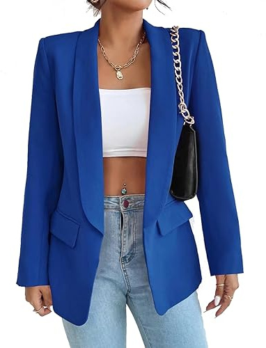 LIAOPUFUS Donna Blazer Slim Fit Maniche Lunghe Tuta con Risvolto Giacca da Ufficio Business con Tasche e Vari Colori Stile Casual Classico(XL,Blu)