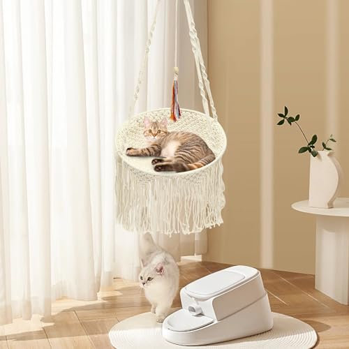 Cat Hammock Cat Bed Cat Beds for Indoor Cats,Hanging Cat Hammock Chair Boho Cat Swing Bed,Tasseled Cat Hammock,Handwoven Cat Hanging Swing Cat Basket Bed,25kg Load-bearing