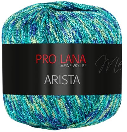 Frida's Wollhaus Pro Lana 25 g Arista Häkelgarn Effektgarn Glitzergarn Lurexgarn weich 12 Farben (352 | Türkis-grün-blau)