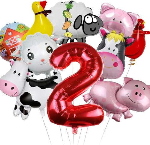 EKKONG Luftballons Tiere, Folienballon Bauernhoftiere Geburtstagsdeko Bauernhof Tiere 10 Stück Luftballon für 1/2/3 Jahre Kinder-Partydekorationen zum Thema Bauernhoftiere (2 Jahre)