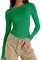 OYIGELZ Women's Basic Long Sleeve Shirt Crop Top Y2K T-Shirt Slim Fit Casual Tee Tops Streetwear(Green-a,XL)