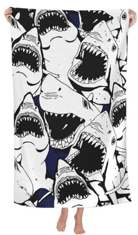 dhakalrlde Hai-Strandtuch, lustiges Hai-Thema, sandfrei, Mikrofaser-Handtuch, ultraweich, schnell trocknend, Pool-Badetuch, saugfähiges Handtuch, leichtes Handtuch für draußen, Badezimmer, Schwimmen,