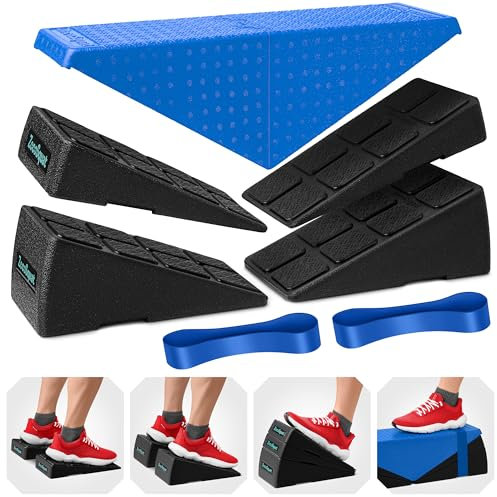 Squat Wedge Set mit 5 Stück – verwandelt sich in Aerobic-Stepplattform – Kniebeugen-Keilblock 235,9 kg Tragkraft – Schrägbrett für Wadendehnung – Wadendehner schräg – Yoga-Blöcke