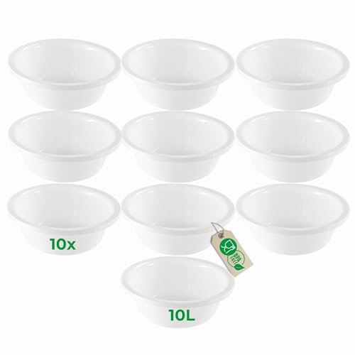 Novaliv Lot de 10 bols à vaisselle ronds 10 l, diamètre 40 cm, blanc, sans BPA, passent au lave-vaisselle, idéaux pour la cuisine et le camping, bols ronds en plastique, bols à pâte, bols à pâte