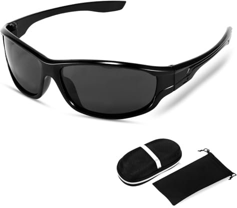 Palmcee Mens UV400 Protection Polarised Sunglasses - Matte Black Wrap Around Classic Retro Style Ultra-light for Driving, Cycling, Fishing