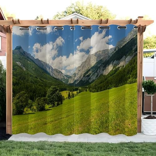 buyluhn Landschaft Outdoorvorhänge Wetterfest Berg Outdoor Vorhänge Wasserdicht Balkon Vorhang Außen 2er Set Outdoor Vorhang mit Ösen Outdoor Gardinen für Pavillon Terrasse, 155x220cm