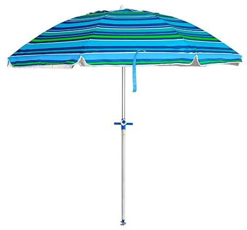 Pincho Sombrilla Playa Grande Ø200 cm, antiviento, protección UV 50, Materiales de Calidad, Tubo de Aluminio, Varillas de Fibra de Vidrio, Palo reclinable (Color 5)