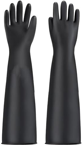 MIN-XL Chemikalienbeständige Gummihandschuhe, strapazierfähige Latexhandschuhe, Beständig Gegen Starke Säuren, Laugen und Öl, Schwarz (Verdickt, 55CM)