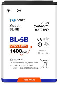 TOPGOBAT BL-5B Akku,1400mAh Wiederaufladbarer Handy-Akku mit hoher Kapazität Geeignet für Nokia 3200 5070 5140 5200 5300 5500 6021 6060 6120 6124 7260