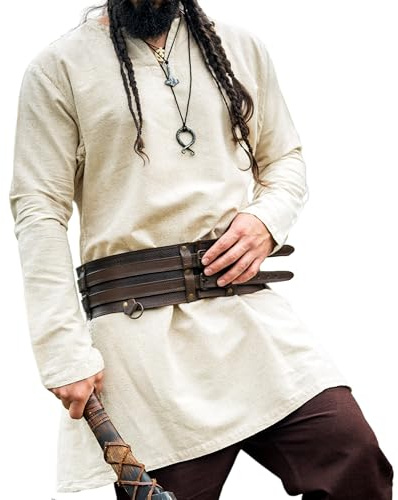 Leonardo Carbone® Wikinger Leinentunika Ragnar - Mittelalter Kleidung, Leinenhemd Herren, Freizeithemden Langarm, Karneval Kostüm Herren, Wikinger Tunika, LARP-Kleidung - 100% Leinen
