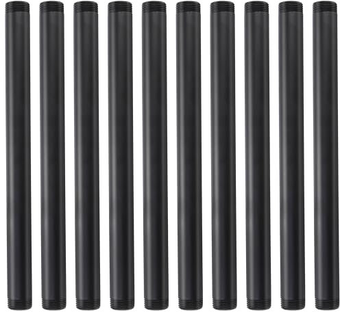 Hiceeden 10 Pack 3/4 Inches x 12 Inches Black Pipe Fittings, Industrial Iron Pipe Nipples, Steampunk Vintage Style Pipe Fittings for DIY Bookshelf, Clothes Rack, Customized Flower Stands,Matte