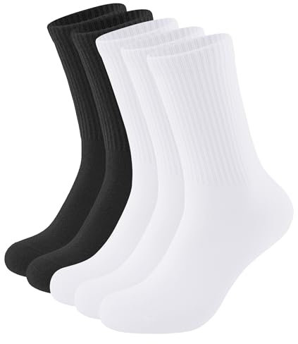 CLOSEMATE 5 Paar Tennissocken Damen Laufsocken Strümpfe Sportsocken Wadenstrümpfe Atmungsaktive Baumwollsocken Gekämmte Baumwolle Damensocken Crew Socks 3Weiß 2Schwarz Größe M 39-42