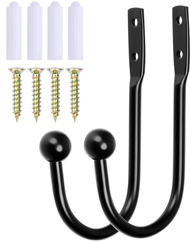 Lot de 2 Embrasses de Rideaux en Métal Noir, Crochets U Muraux pour Rideaux de Fenêtre, Rideaux de Douche, Fixation Murale pour Chambre à Coucher, Salon, Salle de Bains et Cuisine Tête Ronde