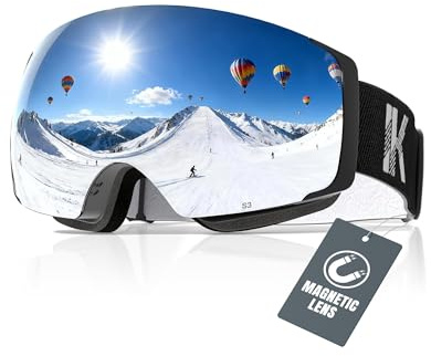 Innerking® Magnetic Ski Goggles, Interchangeable Lens Snow Goggles SGS Approved, OTG Anti Fog Snowboarding Goggles for Women Men Adult Youth - Black Frame Silver 10%