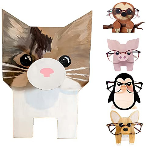Crevyteg Brillenhalter-Ständer, niedlicher Tier, Holz-Sonnenbrillen-Präsentationsständer, lustiger Brillen-Display-Halter für Schlafzimmer, Büro, Schreibtisch – Katze