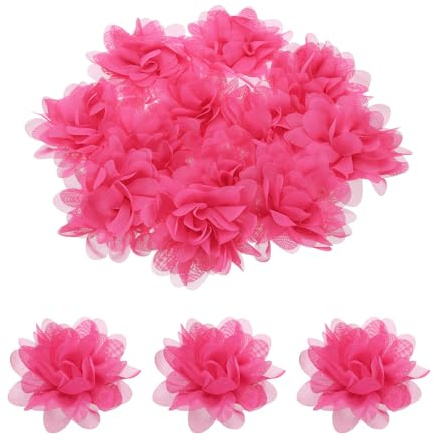 QUARKZMAN 12Stk Chiffon Blumen 3 Rose Rot Künstliche Basteln Gefälschte | Blumen Basteln Stoff Blumen Kopf, Für Basteln Kleidung Zuhause Geburtstag Party