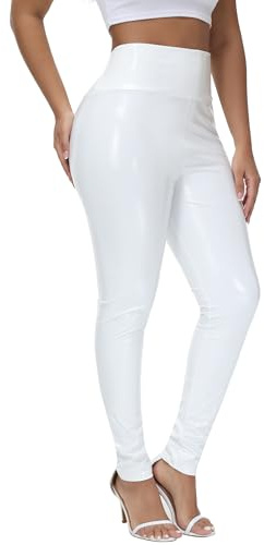 NewL Leggings Femme en Simili Cuir Verni Effet Miroir Stretch | Look mouillé réfléchissant, tissu stretch 4 directions, taille haute push-up, coupe bodycon, pour club, soirée, streetwear