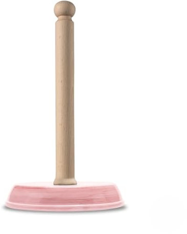 Rotolina™ | Exklusiver Küchenrollenhalter stehend aus Keramik und Holz | handgefertigt in Italien | Papierrollenhalter für Jede Küchenrolle | Dein perfektes Küchenzubehör (Rosa)