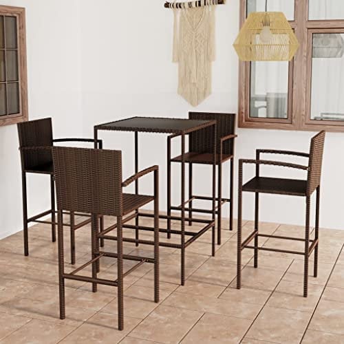 Gartenmöbel-Sets, 5-teilig, Gartenbar-Set, Polyrattan, braun