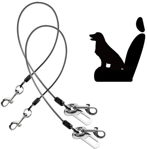 2 Pack Car Seat Belt, Chew Proof Steel Rope Cable Dog Harnesses, Waterproof Safety Belt, Vehicle Harnesses with Double Clips and Latch Attachment (31.5in/80cm)