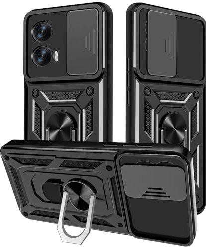 Yutwo Funda para Motorola Moto G85 5G Carcasa, Protección de la Cámara Carcasa con Cubierta de Cámara Deslizante y Soporte de Anill Carcasa para Motorola Moto G85 5G – Negro