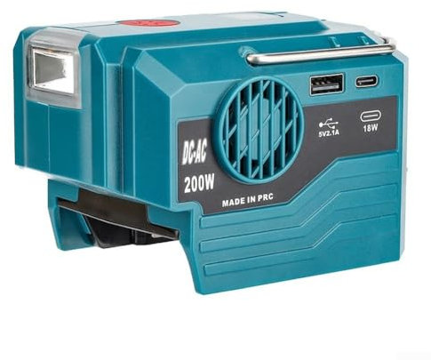 200W Wechselrichter Generator mit Adapter für BOSH 18V Lithium-Batterie, Outdoor Camping Tragbare Generatoren Konverter Power Station, DC auf AC 110V-220V, mit USB-A & Typ-C-Anschluss (BS-120V)