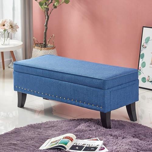 Navy Blue Storage Ottoman Bench Shoe Bench Foot Rest End Of Bed Living Room Bedroom Entryway Storage Chest Stylish Functional Furniture 40 * 45 * 40CM