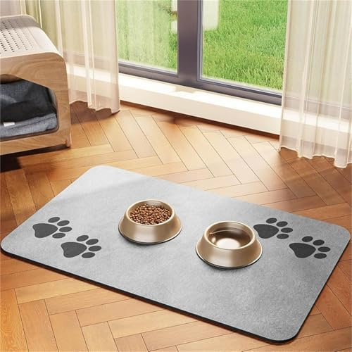 Hearda Futtermatte Hund rutschfest, Napfunterlage Hund Saugfähig Katzen Futternapf Unterlage Schnelltrocknend Unterlage Katzennapf Futternapf Matte (60x90cm,Grau F)