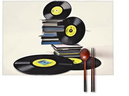 Tischsets Hitzebeständig Platzsets Set mit 6 wiederverwendbaren Vinyl-Schallplatten und Klebebändern bedrucken Tischmatten 6er Set für Esstisch