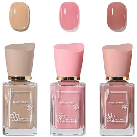 Nude Pink Cherry Blossom Nail Polish Set - 3Pc Quick Dry Long Lasting Nude Varnish - Ideal for DIY Nail Art - Great Home Gift Set