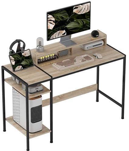 HOMCOM Bureau d'ordinateur Bureau avec Rangement 120 cm avec étagères de Rangement réglables et Cadre en Acier, Bureau Informatique pour Bureau à Domicile et étude, chêne