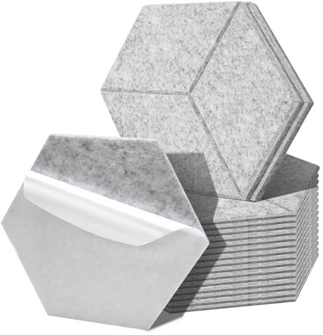 Fiqops 18er Hexagon Akustikplatten Selbstklebend Silbergrau Hohe Dichte Akustikpaneele Platzsparend Schallabsorber für Wanddekoration und Schallschutz,Studio und Home Deko (30x26x0.9cm)