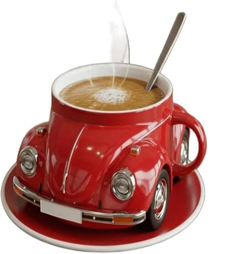 Kaffeebecher in Form eines Käfers, handgefertigte keramische Teetasse für Zuhause/Büro, spülmaschinenfestes Geschirr & kreatives Geschenk für Autoliebhaber & Käfer-Liebhaber (Rot)