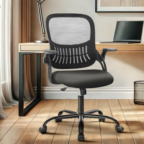 DUMOS Bürostuhl Ergonomisch, Schreibtischstuhl mit Lendenwirbelstütze, Verstellbaren Armlehnen Drehstuhl, Höhenverstellbarer Office Chair, Bürostühle Geeignet für Büro und Schlafzimmer (Schwarz)