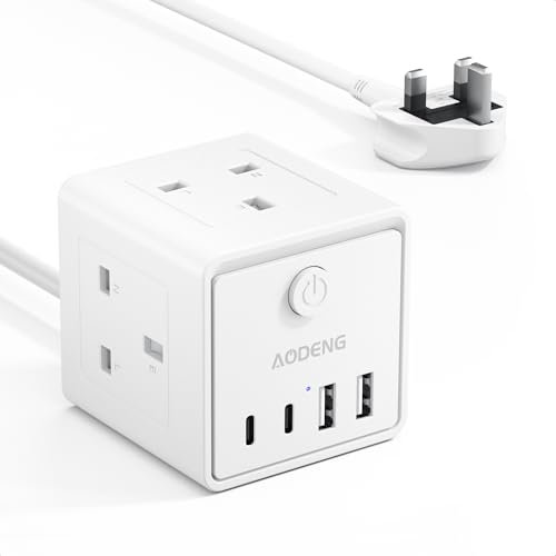 Extension Lead with 4 USB Slots and Switch, 3 Way (13A/3000W) Multi Plug Extension Cable with 2 USB C, UK Desktop Power Extension Cord with Multi Socket, 1.5M Extension Cable for Home Office Travel