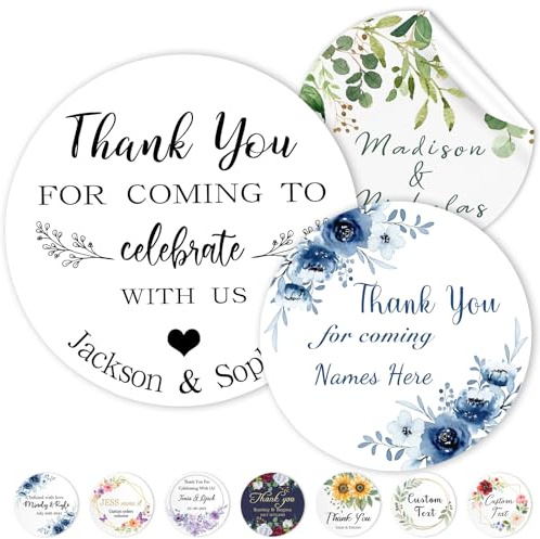 Custom Stickers Personalized Wedding Labels Customised Round Vinyl Thank You Stickers Waterproof - Pack of 50-1000