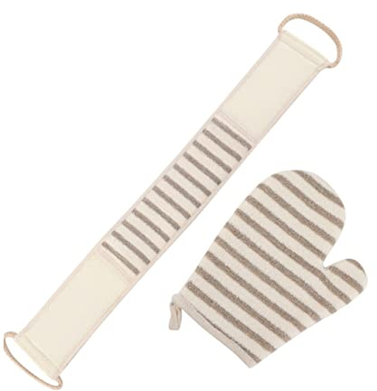 TOPPERFUN Leinen Badehandschuh und Peeling Badetuch Satz Hautfreundlich Strapazierfähig Sanftes Körperpeeling Badeschwamm mit Handschuhdesign für Dusche und Badgebrauch