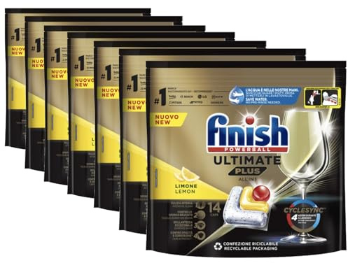 Finish Ultimate Plus, 14 Tabs per Lavastoviglie al Limone, Offerta Multipack da 7 Confezioni, 98 Tabs totali