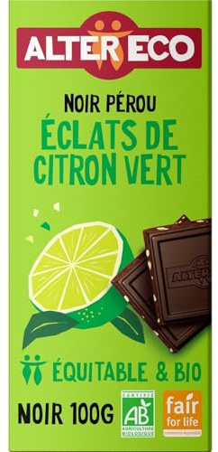 ALTER ECO – Chocolat Noir Bio aux Éclats de Citron, Saveur Intense et Rafraîchissante (Tablette 100g) - Le Lot De 4