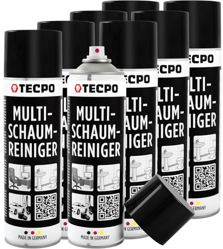 TECPO 8X Multi Schaum Reiniger, 500ml Kfz Reinigungsmittel für Innenraum, Kunststoff, Scheiben, Polster, Glas, Metall Autopflege Aktiv Reiniger