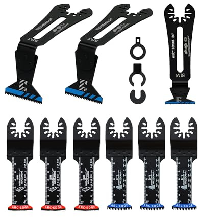 BRSCHNITT Oszillierendes Sägeblätter Kit, Bi-Metal 3 * 32MM 90° Multitool Sägeblätter & 3 Arc Universal-Sägeblatt & 3 Steckverbinder für Holz Nägel Kompatibel (9 Stück)