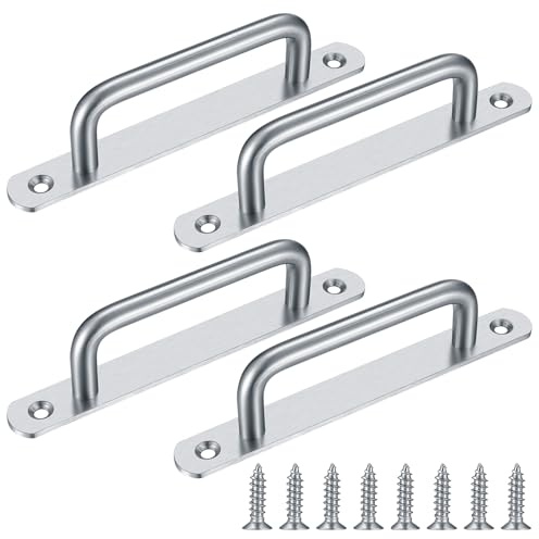 Fulushouxi 4 Pièces Poignée de Porte de Grange Coulissante,Traction de Poignée de Porte Coulissante avec Plaque Acier Inox pour Portes de Grange Armoire Placard