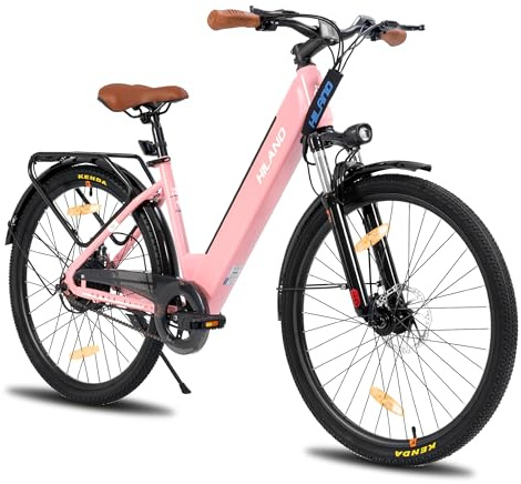HILAND 26 Zoll Elektrisches Citybike, 250W Motor, 36V 7,8Ah Akku, Elektro Pendlerfahrräder, Scheibenbremsen vorne und hinten, E-Bike für Damen und Herren, Rosa