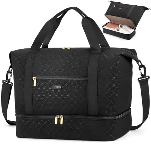ETRONIK Ryanair Cabin Bags 40×30×20, 24L Travel Bag with Shoe Compartment | Water Resistent Underseat Hand Luggage Bag, Gym Bag Overnight Weekend Bags for Women, Carry-on Holdall Hospital Bag, Black
