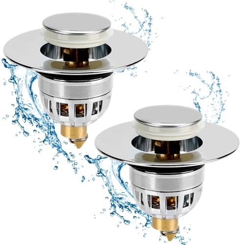 2PCS Connettore per lavandino, tappo di scarico in acciaio inox con funzione di rimbalzo per foro di scarico da 34 – 40 mm, chiusura a sifone push-open per lavabo in bagno