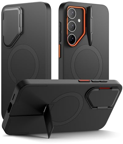 SURITCH Magnetic Case Compatible with Samsung Galaxy S24 Plus with Camera Cover & Adjustable Metal Kickstand Shockproof Bumper Case Slim Protective Cover for Galaxy S24 Plus 5G-Black