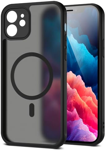moex für iPhone 12 Hülle kompatibel mit MagSafe, Handyhülle Hardcase Stoßfest mit Kameraschutz, Translucent Back Cover, Schutzhülle Wireless Charging, Halo Case, Schwarz